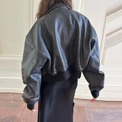 Vintage skin leather bomb jacket
