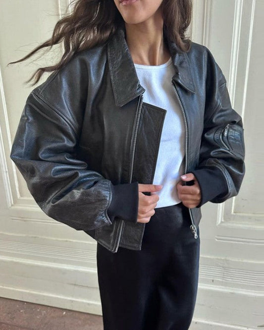 Vintage skin leather bomb jacket