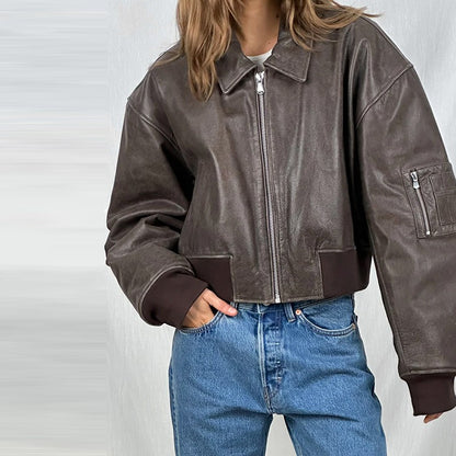Vintage skin leather bomb jacket